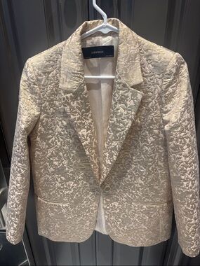 Zara Cream Quilted Textured Blazer